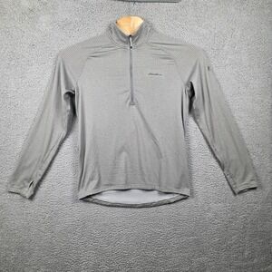 Eddie Bauer‎ Pullover Mens Medium Gray Striped 1/4 Zip First Ascent Fleece Layer
